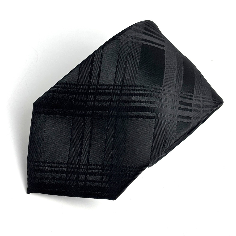 Croft & Barrow Necktie Mens OS Black Tonal Plaid Textured Formal Tie Wedding